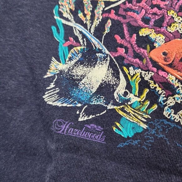 XL Cropped Vtg 90s Hazelwoods Dolphins Sea T-Shirt Made in USA Single Stitch - Picture 3 of 12